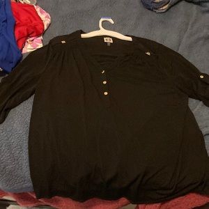 Anne Klein 1X long sleeve black blouse